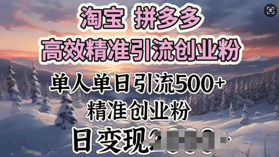 淘宝拼多多高效精准引流创业粉，单人单日引流500+创业粉，日变现多张-黑盒吧网创
