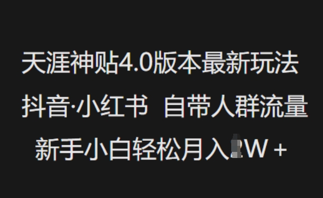 天涯神贴4.0版本最新玩法，抖音·小红书自带人群流量，新手小白轻松月入过W-黑盒吧网创