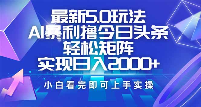 （14336期）今日头条最新5.0玩法，思路简单，复制粘贴，轻松实现矩阵日入2000+-黑盒吧网创